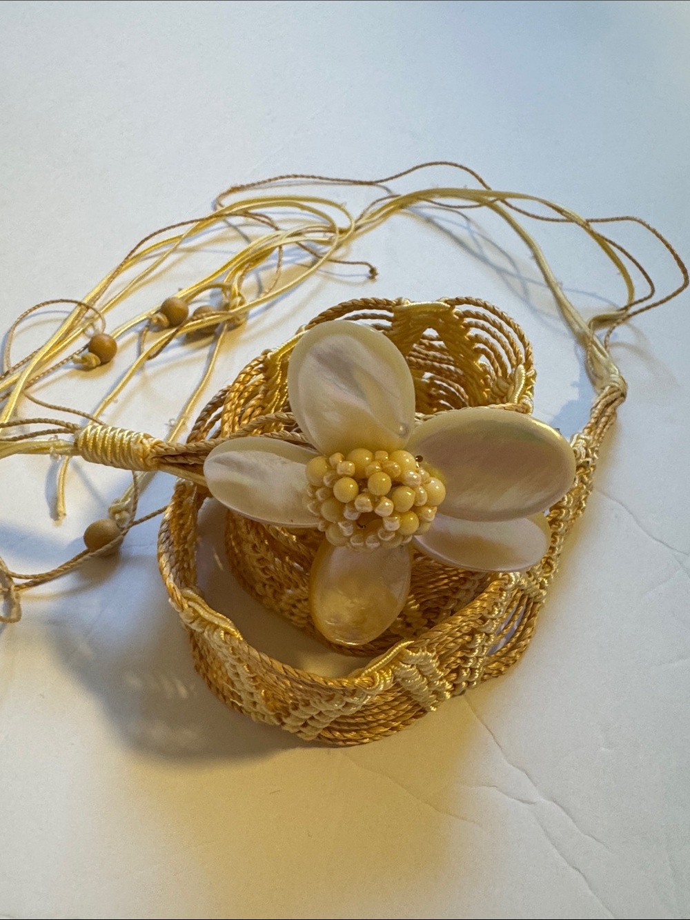 Vintage Y2K Statement Wax Rope Belt with Flower Appliqué